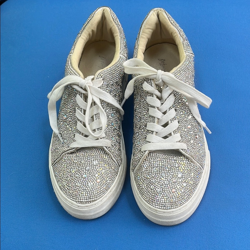 Betsey Johnson Silver Rhinestone Sneakers